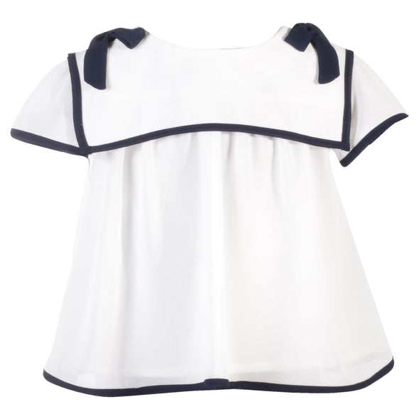 Patachou Little Girls Marine Style White and Blue Woven Top | HONEYPIEKIDS | Kids Boutique Clothing