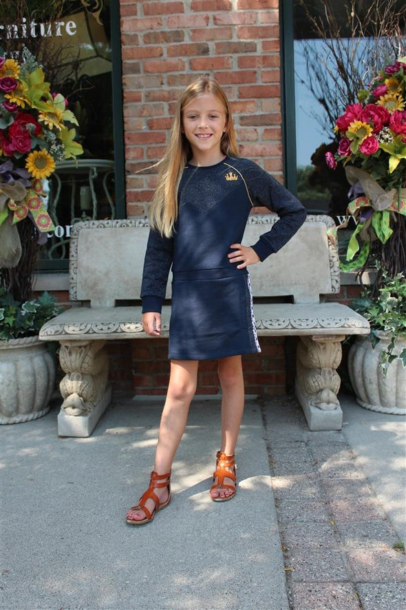 3POMMES GIRLS NAVY METEOR DRESS | HONEYPIEKIDS | Kids Boutique Clothing