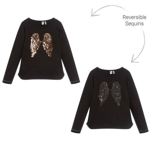 3Pommes Girls Black Sequin Wings Top | HONEYPIEKIDS | Kids Boutique Clothing