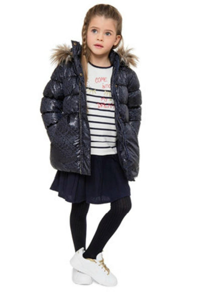 3Pommes Girls Meteor Blue Faux Fur Hooded Winter Coat | HONEYPIEKIDS | Kids Boutique Clothing