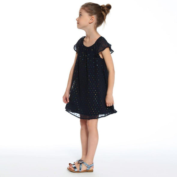3Pommes Girls Navy Robe A Manches Short Sleeve Dress | HONEYPIEKIDS | Kids Boutique Clothing