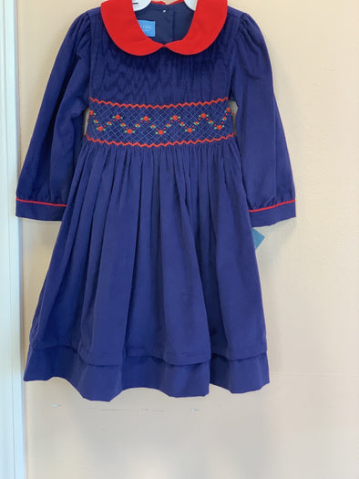 Anavini Infant & Youth Girls Blue Corduroy Hand Smocked Dress | HONEYPIEKIDS | Kids Boutique 