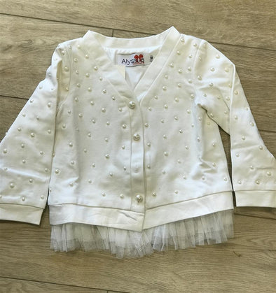 Alyssia Couture Girls Cream Pearl Cardigan | HONEYPIEKIDS | Kids Boutique Clothing