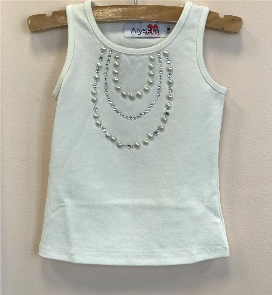 Alyssia Couture Girls Cream Pearl Necklace Sleeveless Tank Style Top | HONEYPIEKIDS 