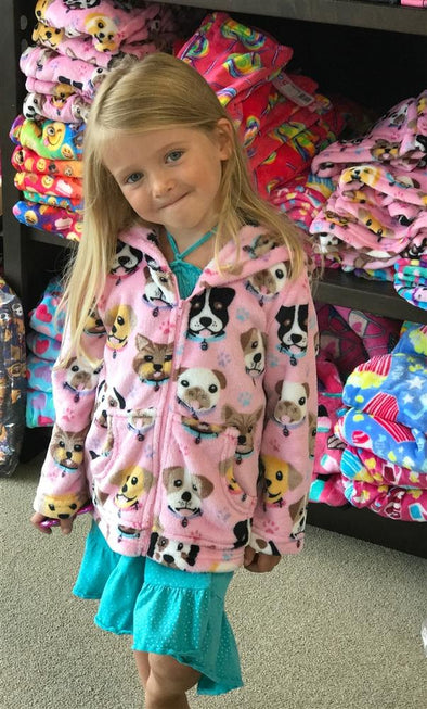 Candy Pink Fleece Zip Up Jacket In Puppy Pattern | HONEYPIEKIDS | Kids Boutique Clothing