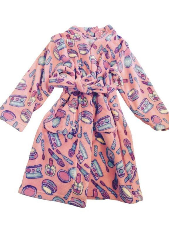 Candy Pink Fleece Robe In Makeup pattern | HONEYPIEKIDS | Kids Boutique Clothing
