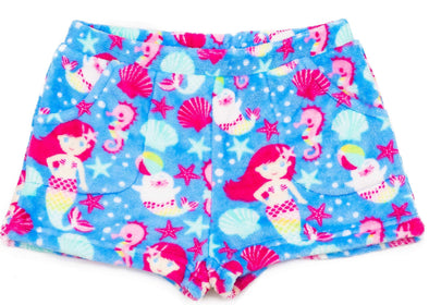 Candy Pink Fleece Pajama Shorts in Mermaid Pattern | HONEYPIEKIDS | Kids Boutique Clothing