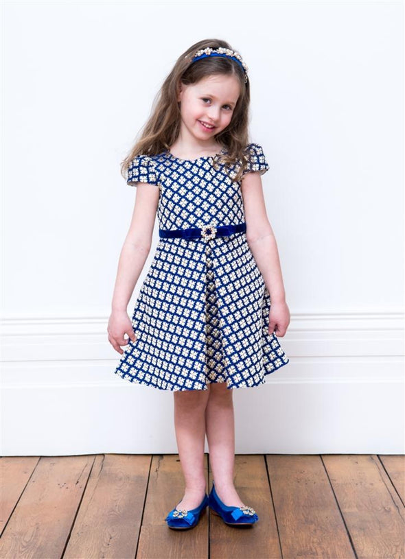 David Charles London Girls Royal Blue & Gold Dress | HONEYPIEKIDS | Kids Boutique Clothing