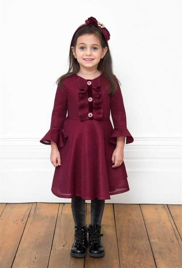 David Charles London Girls Wine Jeweled Button Dress | HONEYPIEKIDS | Kids Boutique Clothing