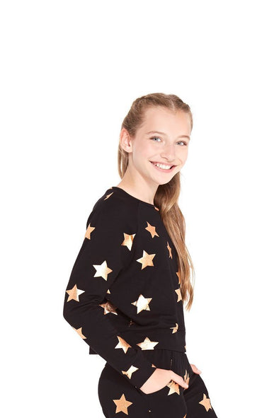 Terez Girls Rose Gold Foil Star Crewneck | HONEYPIEKIDS | Kids Boutique Clothing