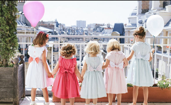 Antoinette Paris infant & Toddler Elizabeth Hand Smocked Dress In Pink and Grey | HONEYPIEKIDS