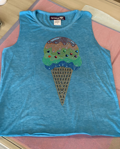 Girls Ice Cream Cone Rhinestone Sleeveless Shirt | HONEYPIEKIDS | Kids Boutique Clothing
