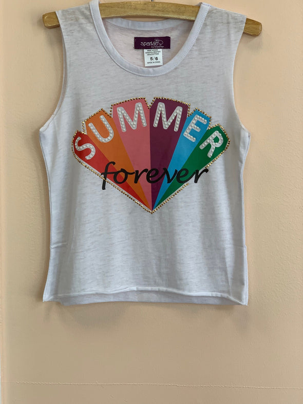 Sparkle by Stoopher Girls White Summer Forever Sleeveless T-shirt | HONEYPIEKIDS | Kids Boutique