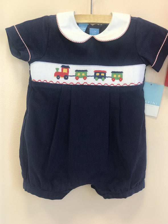 Anavini Baby Boys Blue Train Bubble Corduroy Romper | HONEYPIEKIDS | Kids Boutique Clothing
