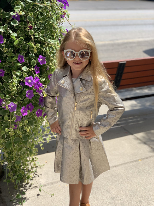 Lili Gaufrette Gold Laser Cut Skirt | HONEYPIEKIDS | Kids Boutique Clothing