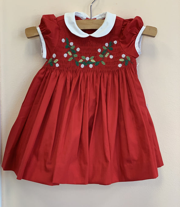 Antoinette Paris Holiday Red Hand Smocked Baby Dress | HONEYPIEKIDS | Kids Boutique 