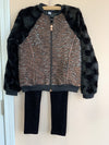 3Pommes Girls Black & Rose Gold Faux Fur Zip Up Jacket | HONEYPIEKIDS | Kids Boutique Clothing