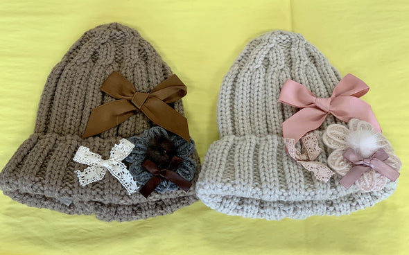 Mae Li Rose Little Girls Knit Bows Winter Hat in 2 Color Choices | HONEYPIEKIDS | Kids Boutique Clothing