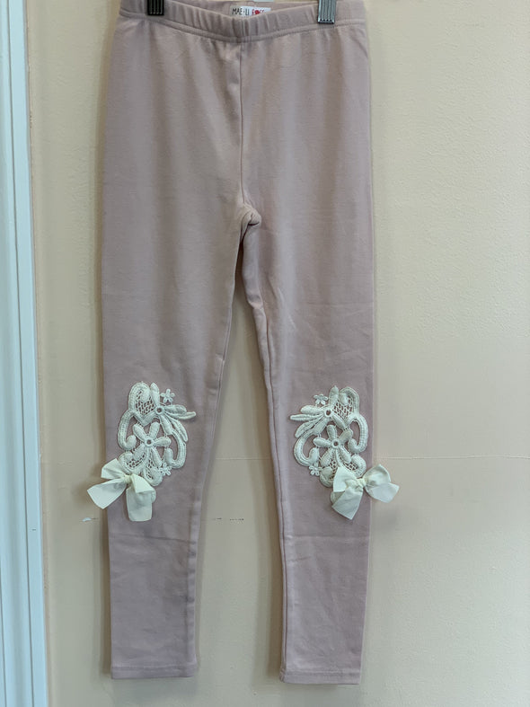 MaeLi Rose Dusty Rose Floral Leggings with Ivory Applique | HONEYPIEKIDS | Kids Boutique Clothing