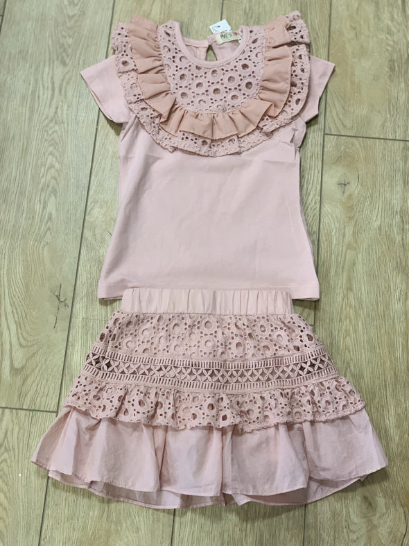 MaeLi Rose Blush Eyelet Lace Skirt | HONEYPIEKIDS | Kids Boutique Clothing