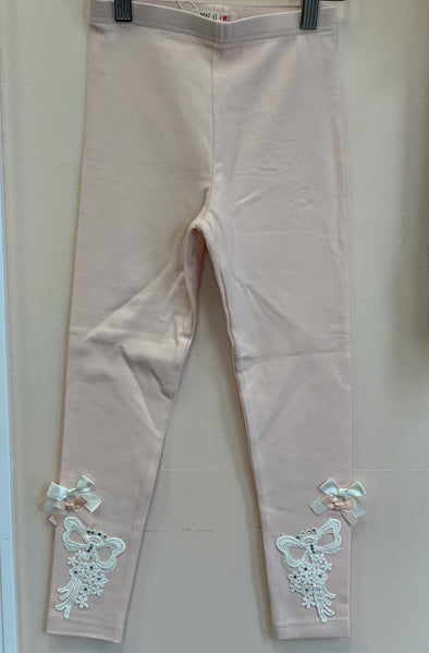 MaeLi Rose Bow Crochet Leggings in Peach | HONEYPIEKIDS | Kids Boutique Clothing