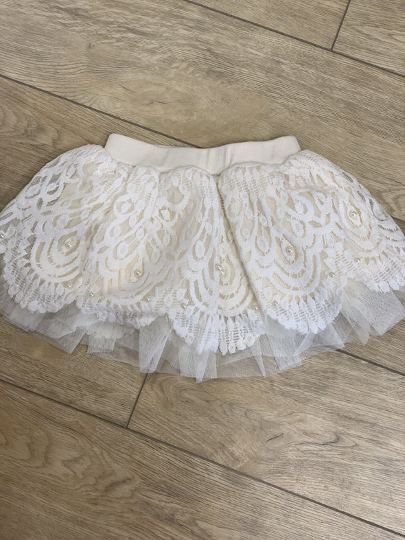 MaeLi Rose Scallop Lace & Pearl Skirt in Ivory | HONEYPIEKIDS | Kids Boutique Clothing