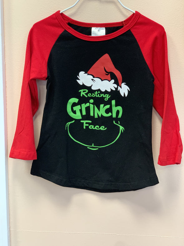 Resting Grinch Face Long Sleeve Shirt | HONEYPIEKIDS | Kids Boutique Clothing