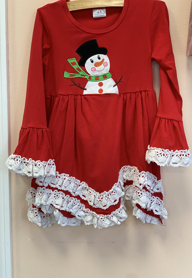 Christmas Snowman Ruffled Dress | HONEYPIEKIDS | Kids Boutique Clothing