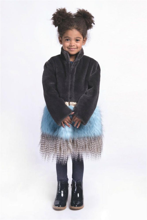 Imoga Collection Freya Long Faux Fur Coat in Ash | HONEYPIEKIDS | Kids Boutique Clothing