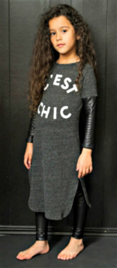 Joah Love C'est Chic Faux Cashemere Dress W/ Leather Sleeves | HONEYPIEKIDS | Kids Boutique Clothing