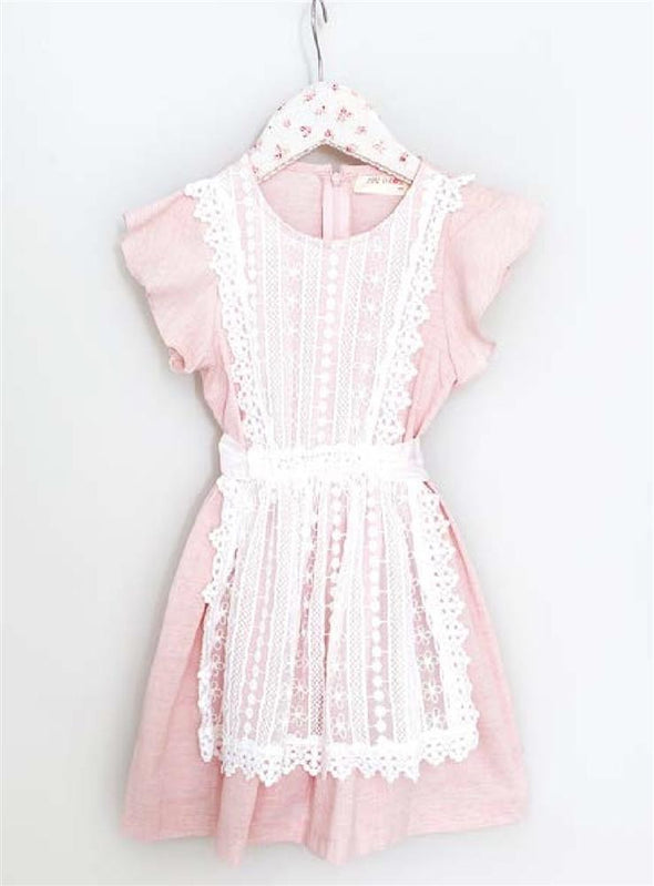 MaeLi Rose Apron Dress in Blush | HONEYPIEKIDS | Kids Boutique Clothing