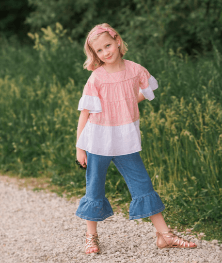 MaeLi Rose Denim Color Relaxed Flares | HONEYPIEKIDS | Kids Boutique Clothing