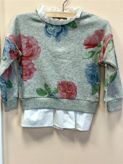 MaeLi Rose Grey Floral Sweatshirt | HONEYPIEKIDS | Kids Boutique Clothing