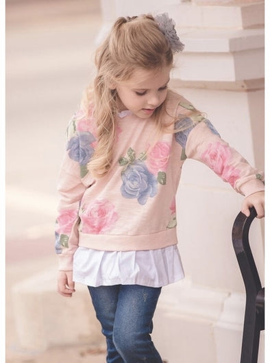 MaeLi Rose Pink Floral Sweatshirt | HONEYPIEKIDS | Kids Boutique Clothing