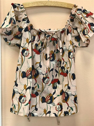 MaeLi Rose Cold Shoulder Printed Top | HONEYPIEKIDS | Kids Boutique Clothing