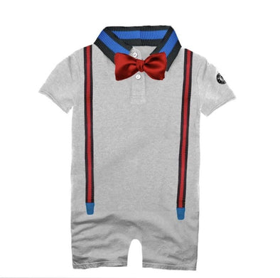 Mini Shatsu Infant Boys Silk Bow Tie Suspender Polo Shirt Romper | HONEYPIEKIDS | Kids Boutique Clothing