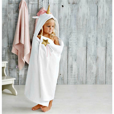 Mudpie Girls White Unicorn Hooded Towel | HONEYPIEKIDS | Kids Boutique Clothing