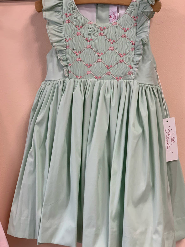 Antoinette Paris Infant & Toddler Netti Aqua Hand Smocked Dress | HONEYPIEKIDS | 