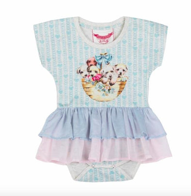 Paper Wings Infant Puppy Basket T-shirt Skirted Romper | HONEYPIEKIDS | Kids Boutique Clothing