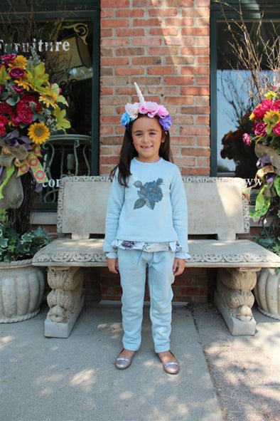 Patachou Girls Blue Flower Sweater and Pants Set | HONEYPIEKIDS | Kids Boutique Clothing