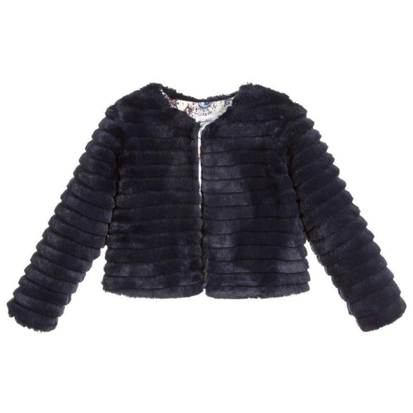 Patachou Girls Navy Faux Fur Jacket | HONEYPIEKIDS | Kids Boutique Clothing