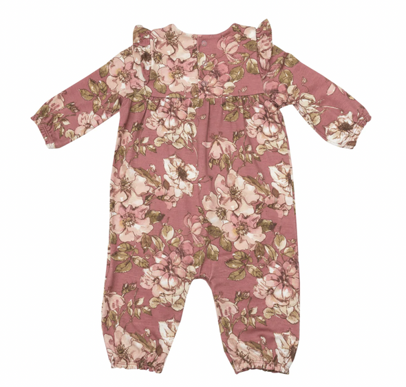 Angel Dear Baby Girls Bamboo Ruffle Sleeve Wood Rose Romper | HONEYPIEKIDS | Kids Boutique Clothing