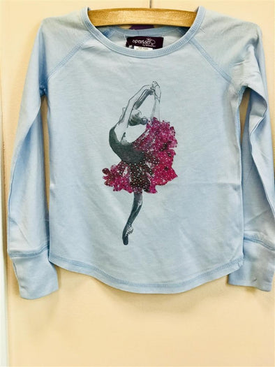 Girls Light Blue Long Sleeve Crystal Ballerina Shirt | HONEYPIEKIDS | Kids Boutique Clothing