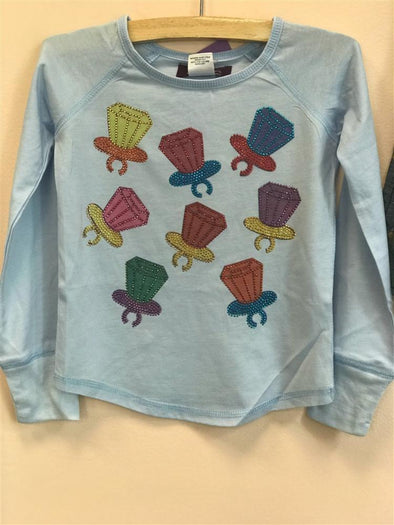 Girls Light Blue Long Sleeve Crystalized Ring Pop Shirt | HONEYPIEKIDS | Kids Boutique Clothing