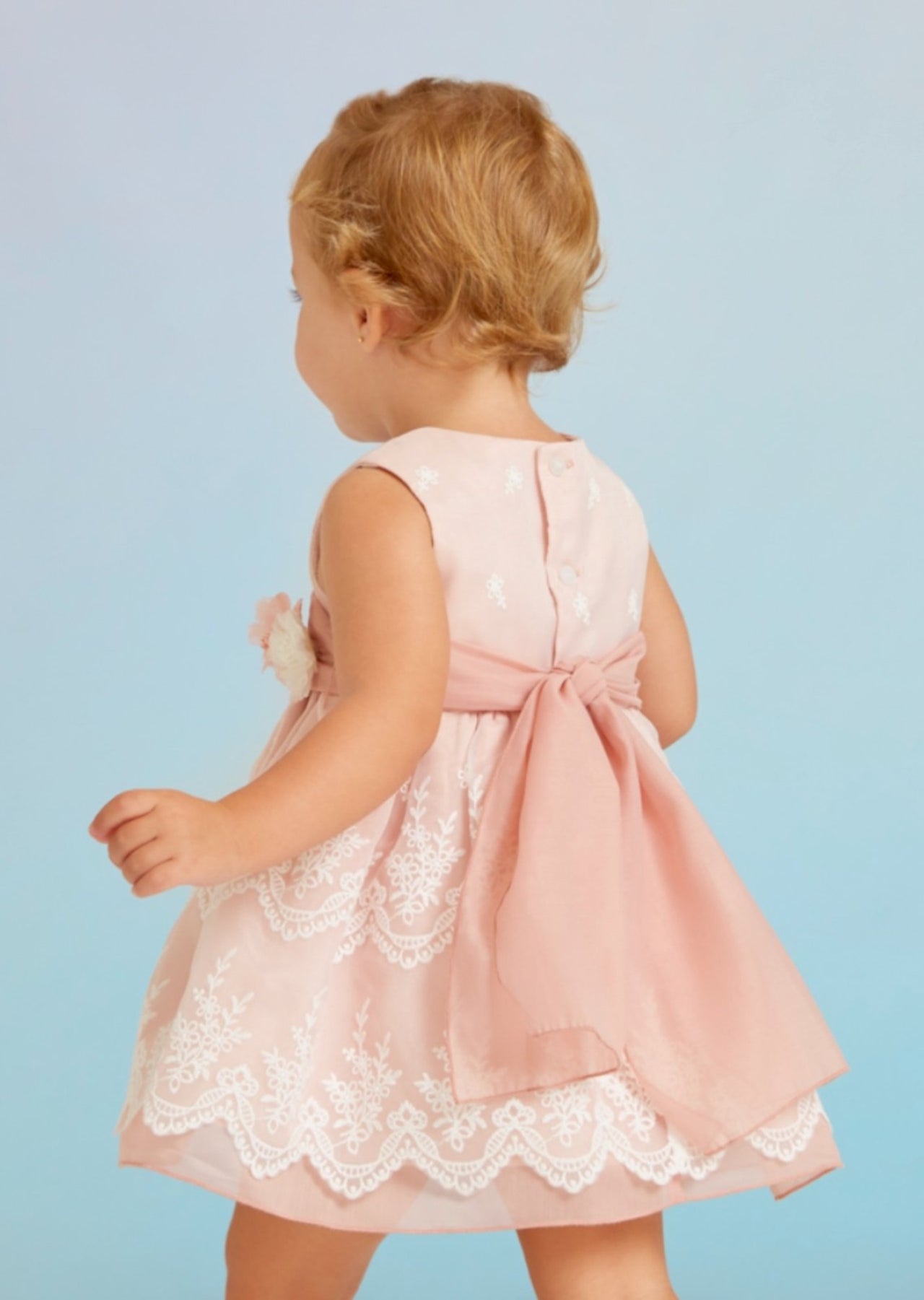 Abel & Lula Baby & Toddler Girls Pale Pink Organza Dress | HONEYPIEKIDS 
