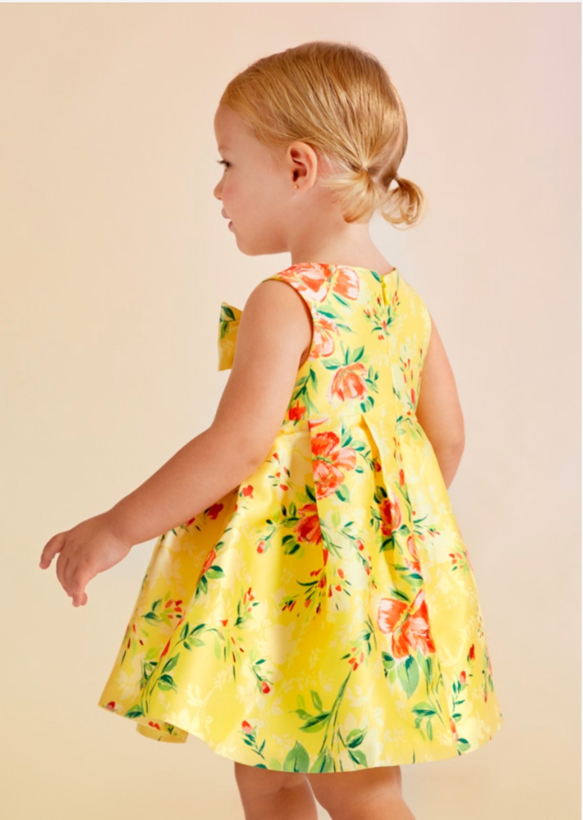 Abel & Lula Baby & Toddler Girls Yellow Floral Bow Mikado Dress | HONEYPIEKIDS 