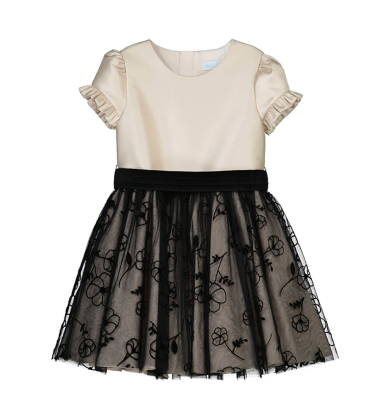 Abel & Lula Girls Beige & Black Flocked Tulle Dress | HONEYPIEKIDS 