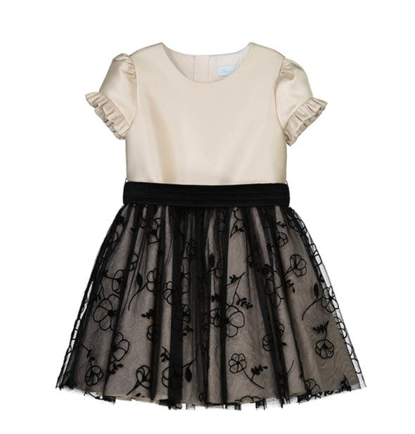 HONEYPIEKIDS | Abel & Lula Girls Beige & Black Flocked Tulle Dress