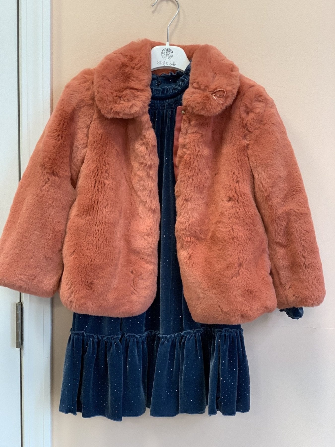 Abel & Lula Girls Coral Faux Fur Coat | HONEYPIEKIDS 