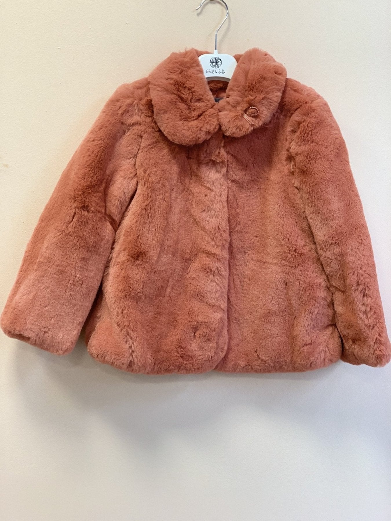 Abel & Lula Girls Coral Faux Fur Coat | HONEYPIEKIDS 